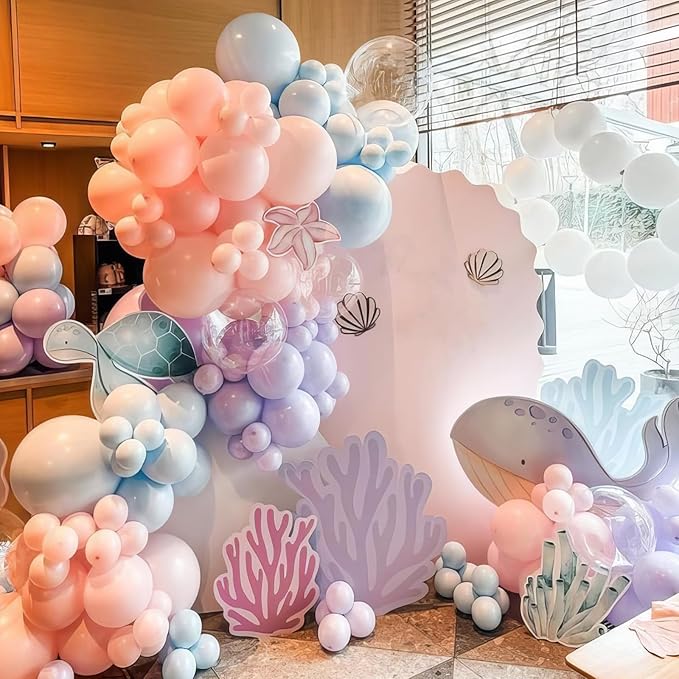 Mermaid Balloons, 50Pcs 12 Inchs Baby Pink Purple Blue Confetti Balloons for Girls Princess Birthday Ocean Theme Party Baby Shower Wedding Engagement Decorations