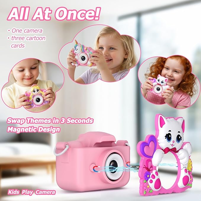 Kids Camera for Girls Toys Gifts, 3 4 5 Year Old Girl Birthday Gifts Small Children Selfie Digital Pink Camera for Kids, for Girls Toy Cameras for Toddlers Age 3-5, 32G SD Card Included