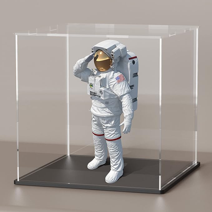 Clear Acrylic Display Case with Matt Black Base and Lid, Dust-Proof Acrylic Showcase, Cube Counter-Tops Box for Large Collectibles (8x8x8 inch)