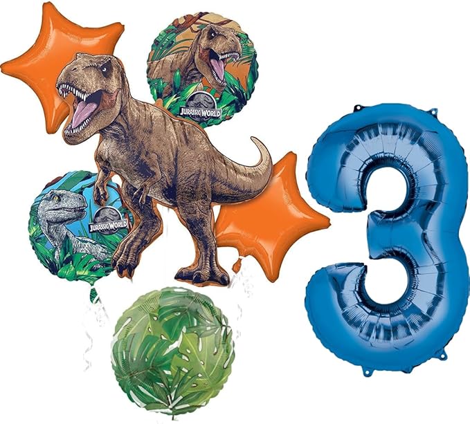 Jurassic Dinosaur World 3rd Birthday Party Supplies Foil Balloon Bouquet Decorations