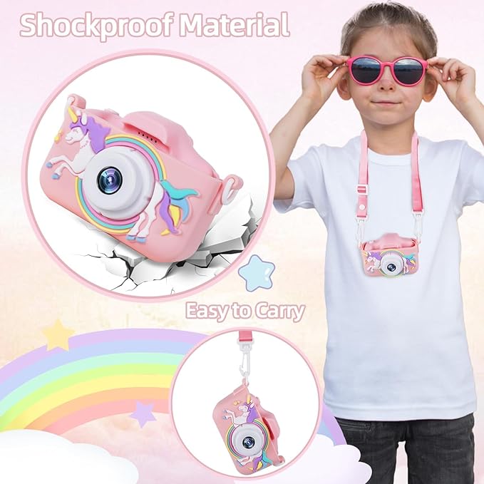 Kids Camera for 3-12 Years Old,Toddlers Childrens Girls & Boys Selfie Camera, 48 MP 1080P IPS Screen Dual Digital Toy Camera, Perfect for Kids Birthday with 32GB Card