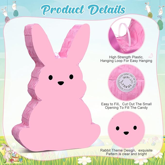 Easter Bunny Piñata with Blindfold, Bat and Filler, Funny Cute Bunny Party Favors for Cute Easter Egg Theme Adults Party Supplies Decoration