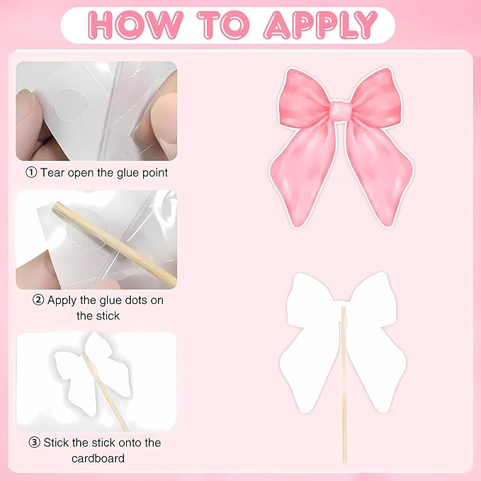 24PCS Coquette Bow Cupcake Toppers, Pink Bows Coquette Birthday Cake Decorations for Bachelorette Bridal Engagement Wedding Girl Baby Shower Bow Theme Party Décor