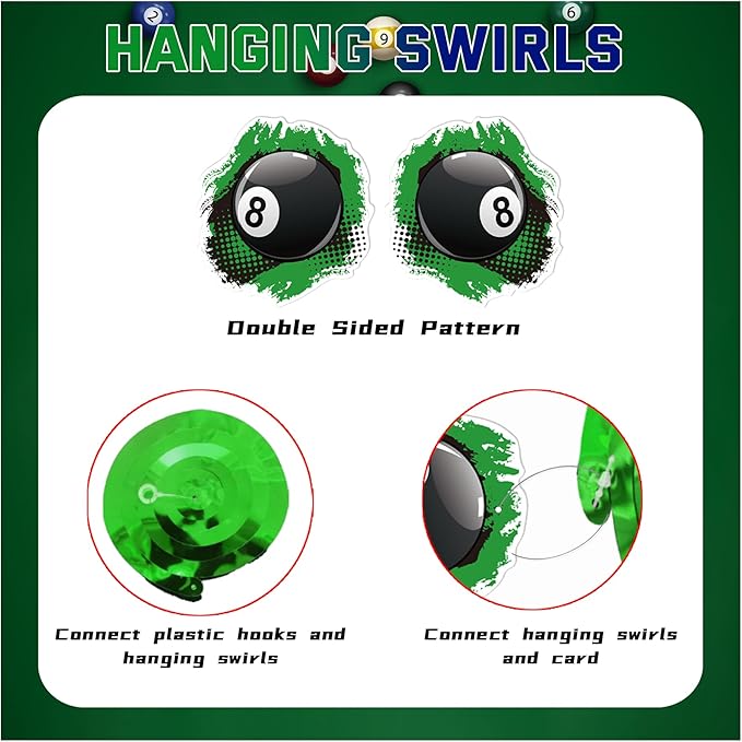 24 Pcs Billiards Hanging Decorations Billiard Hanging Swirls Ceiling Swirls Billiards Birthday Party Supplies for Billiards Party Decorations