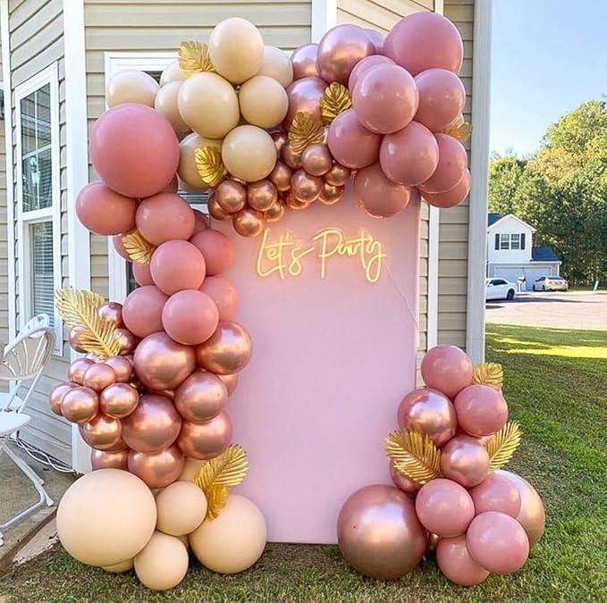 CVPARTON Retro Blush Pink Balloons 55 Packs 12 Inch Dusty Pink Metallic Chrome Rose Gold Nude Ivory White Balloons for Birthday Girls Boho Baby Shower Bridal Shower Wedding Themed Princess Party