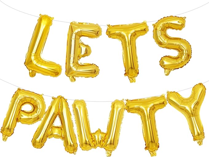 Lets Pawty Balloons Banner 40 Inch,Gold Dog Birthday Decorations,Paw Foil Letter Balloon for Dogs Paw Pet Puppy Theme Party Supplies