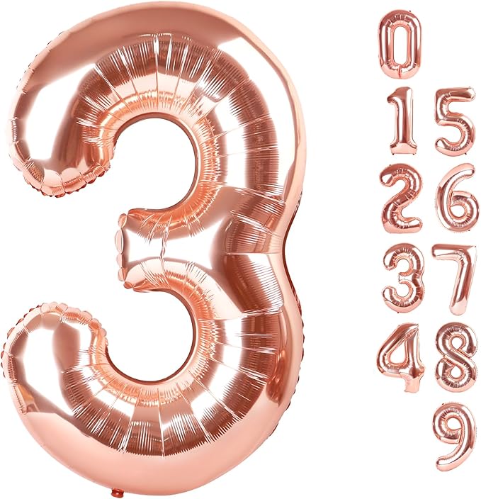 Numbers Balloon 3, 40 Inch Large Rose Gold Balloon for Three Year Old Birthday Decor, 3 13 30 31 Birthday Party Decorations for Wedding Supplies