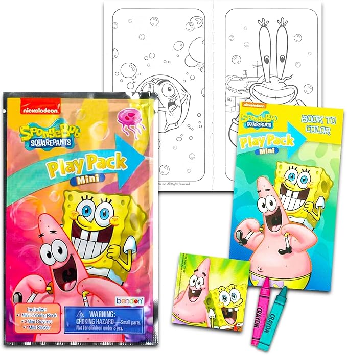 SPONGEBOB SQUAREPANTS Mini Party Favors Set for Kids - Bundle with 24 Mini Grab n Go Play Packs with Coloring Pages, Stickers and More | Spongebob Birthday Party Supplies