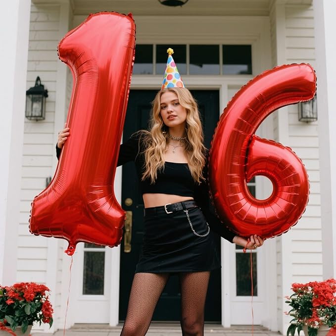 Red Number 6 Balloons,6 Helium Balloon Number Digital Six Balloon Huge Number Balloons for 6 Year Old Birthday Red Party Decorations 16th 26th 60th Birthday Party Supplies Anniversary Decorations