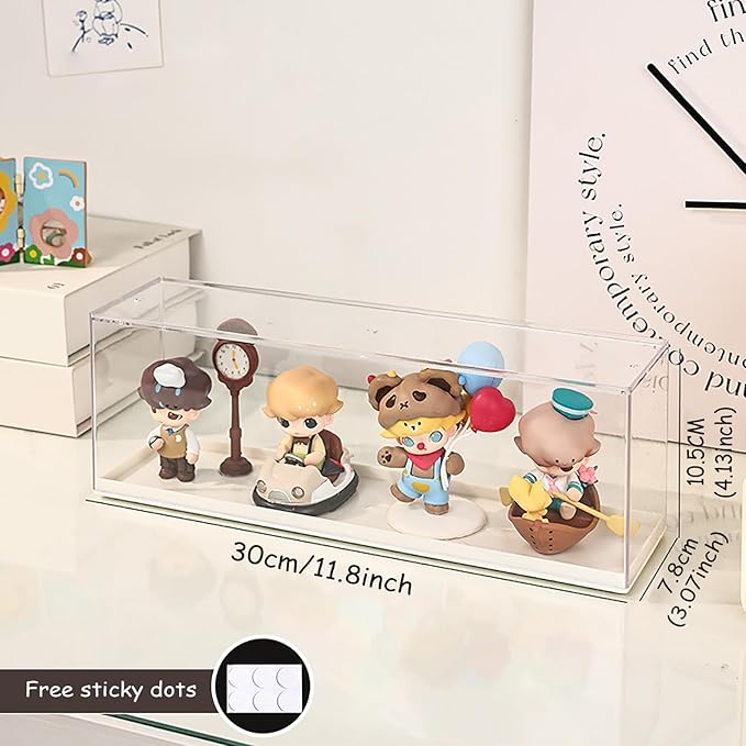 Clear Display Case for Figures，Acrylic Display Case for Doll Toy Collectibles, Action Figures, Miniature Figurines Dustproof Protection Storage & Organizing（11.8" L x 3.07" W x 4.13" H）