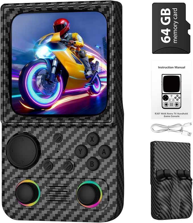 R36T MAX Upgraded Retro Handheld Game Console with 4000mAh Battery, 4.0'' IPS Screen, Retro Gaming Console with Portable Case, Supports WiFi Networked Fighting and OTG(Wood Grain Black)