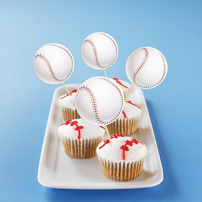 Gyufise 36Pcs Baseball Cupcake Toppers Assembled Sport Theme Ball Cupcake Picks Baseball Theme Baby Shower Kids Birthday Party Cake Decorations