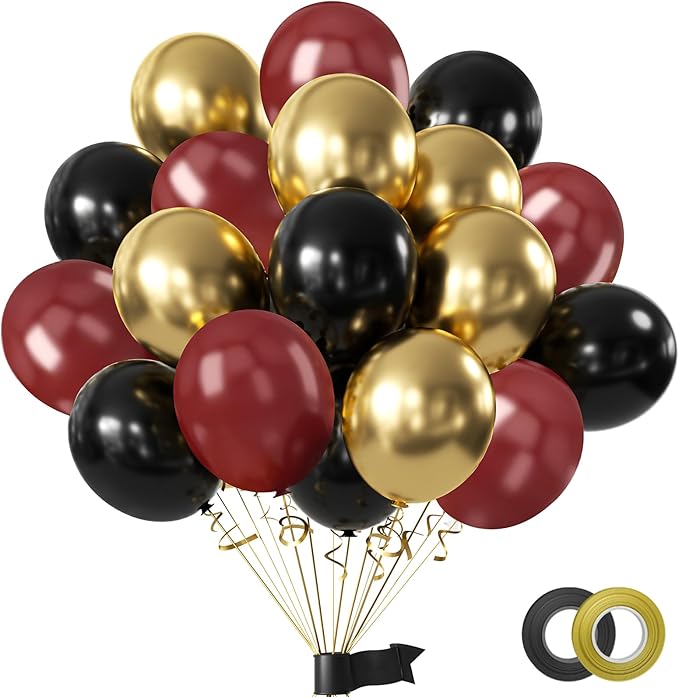 Black Burgundy Gold Balloon,50pcs 12inch Metallic Gold Wine Black with Print Balloons for Boys Girls Magical Wizard Party Birthday Decorations Birthday Balloons Baby Shower Party Supplies