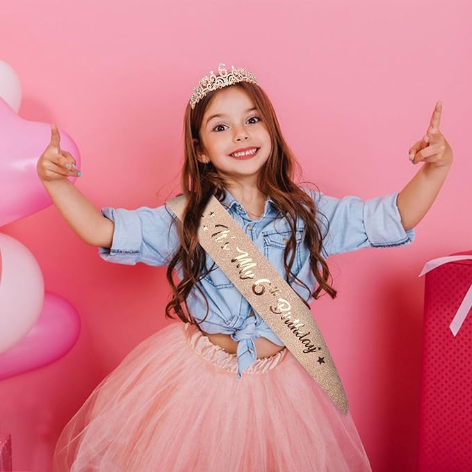 Semato 6th Birthday Decorations for Girl Sash and Crown Kit Rose Gold 6 Year Old Girl Birthday Gifts for Her Party Supplies
