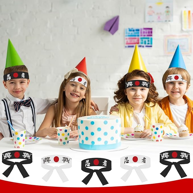 ZOIIWA 48Pcs Japanese Karate Headband Japanese Sushi Chef Bandana Headwear for Karate Sports Kitchen Cooking Headbands Supply for Birthday Party Favors