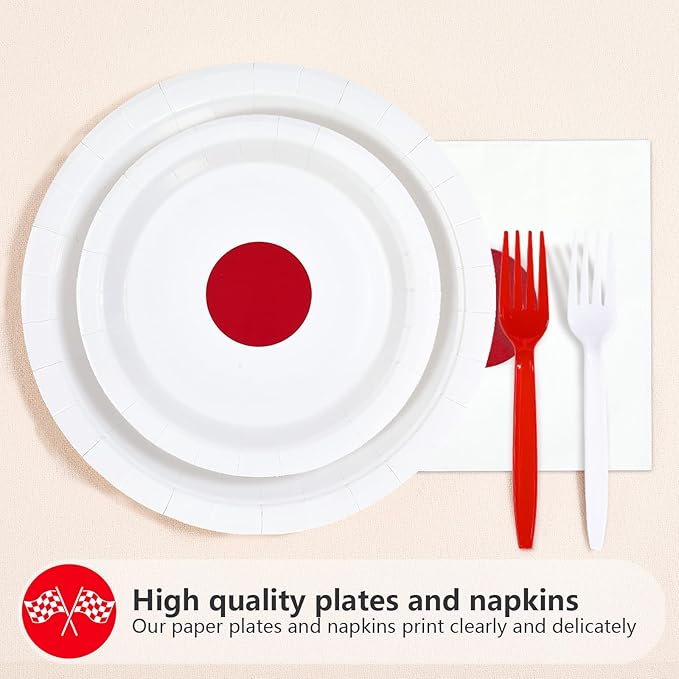 96Pcs Japan Flag Party Decorations Hibachi Asian Japanese Style Plates and Napkins Hinomaru Flag Tableware Set for Japan Themed Party Supplies，Serves 24
