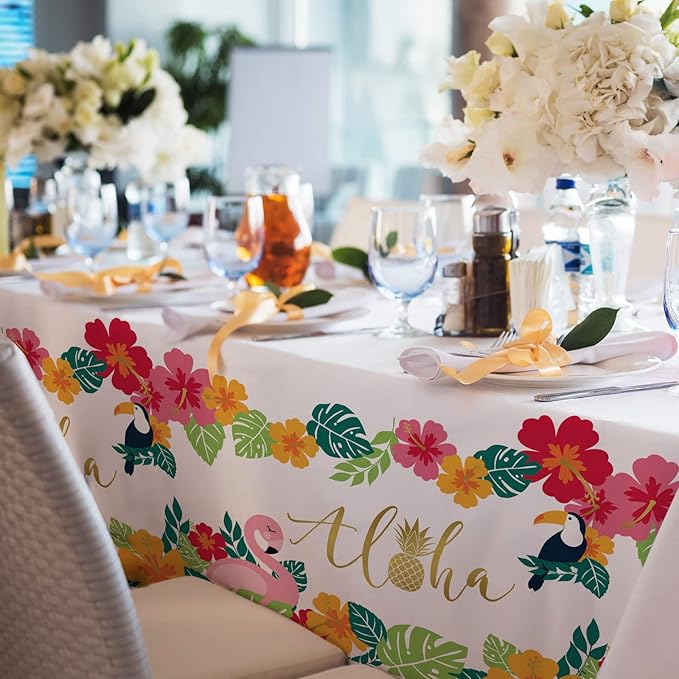 Tropical Luau Party Supplies Flamingo Disposable Tablecloth Plastic Waterproof Table Cover for Hawaiian Beach Party Decorations, 3 Pack 54X108inch