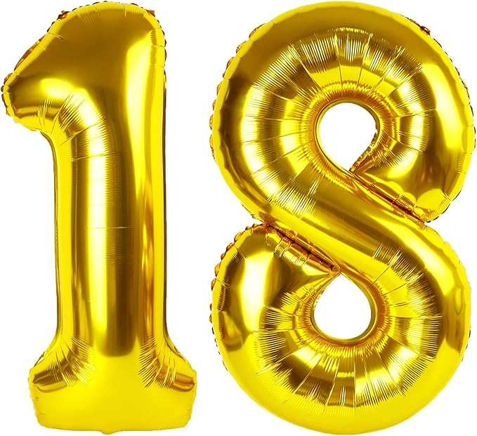 40 Inch Gold Balloon Number 18 Balloon,Jumbo Mylar Foil Helium Balloon for 18 Birthday Digital Balloons for Birthday Party,Wedding Anniversary Party Decorations