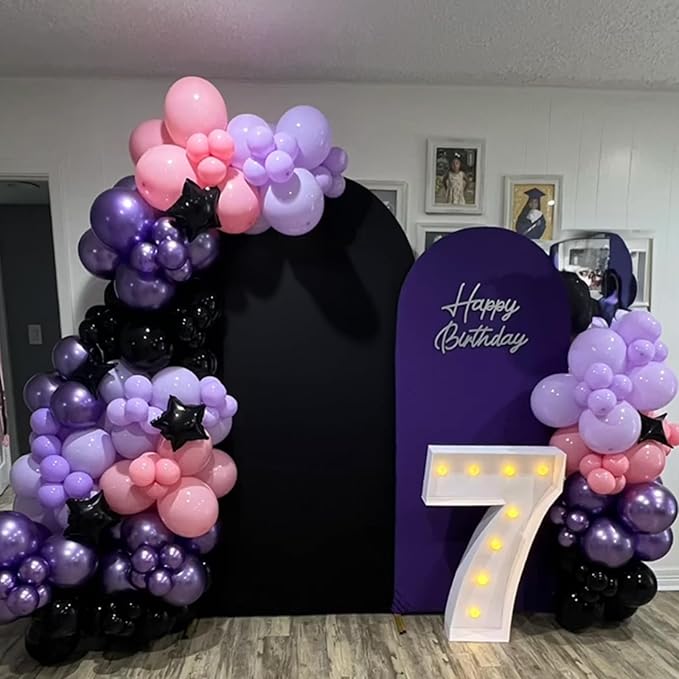 Pink and Purple Balloon Garland Arch Kit, Black Purple Pink Metallic Confetti Latex Party Balloons with Explosion Star Foil Balloon for Girls Bridal Baby Shower Wedding Birthday Party Decorations