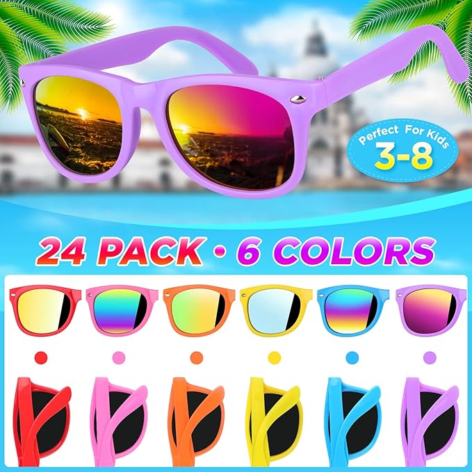 GINMIC Kids sunglasses Party Favors, 24Pack Kids, Boys and Girls Sunglasses Bulk Age 3-8 with UV400 Protection,Party Favors For Kids, Birthday Classroom Goodie Bags Party Supplies
