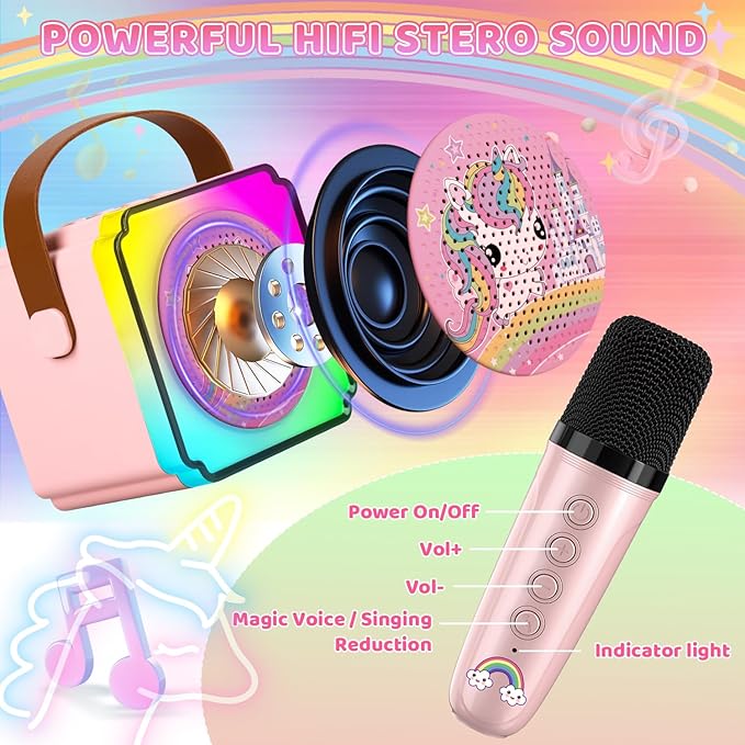 Toys for Girls Karaoke Machine for Kids, Mini Karaoke Machine Kids Toys 3 4 5 6 7 8 9 10 12+, Girl Toys Age 4-5, Princess Toys Birthday Gifts for Girls Boys Party (Pink 2 Mics)