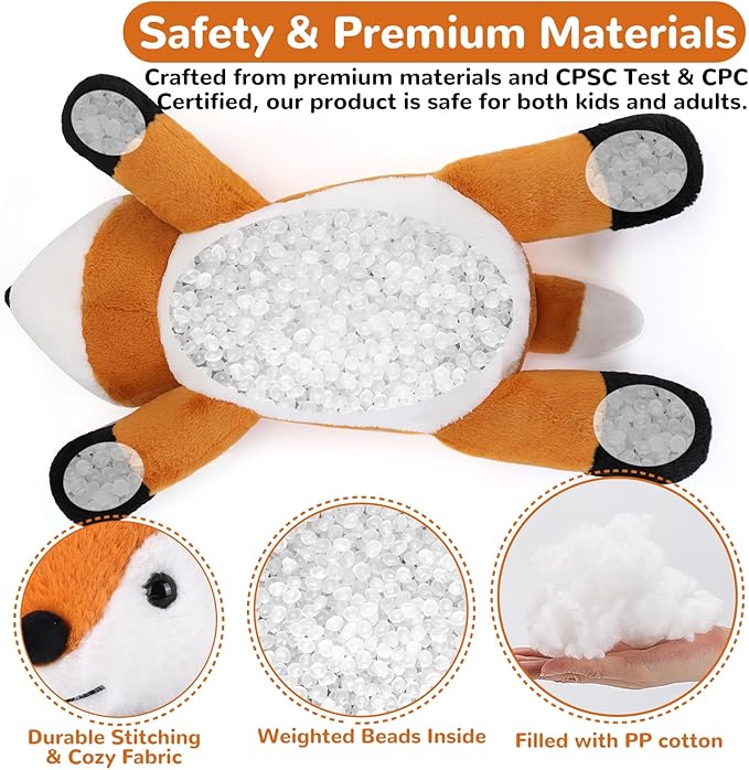 Fox Weighted Stuffed Animals - 22 Inch 4.5 Pounds Weighted Plushies Fox - Big Plush Stuffed Animals Pillow - Cute Plush Toys Gifts for Kids & Adults