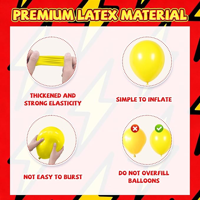 Red Yellow Black Balloons, 50PC 12 Inch Black Red Yellow Confetti Lightning Printed Balloons for Boys Birthday Baby Shower Graduation Party Decorations