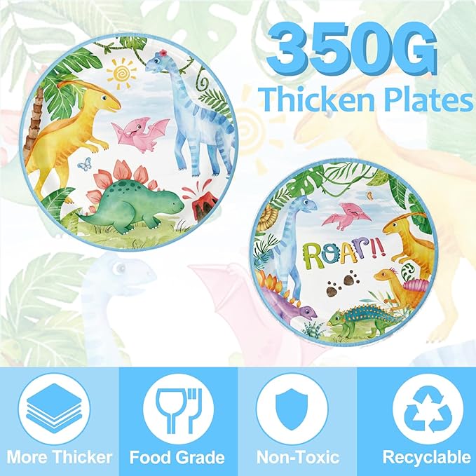 Dinosaur Birthday Party Supplies - 175PCS Dinosaur Themes Party Tableware Set, Bithday Disposable Paper Plates Cups and Napkins For Boys Kids Birthday Baby Shower Decorations, Serve 25