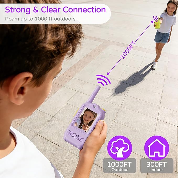 Video Walkie Talkies for Kids, Kids Walkie Talkies 2 Pack Video Intercom for Age 3-12 Year Old Boys Girls with Rechargeable Battery, Indoor Outdoor Toys for Family Games Outside, Camping, Hiking