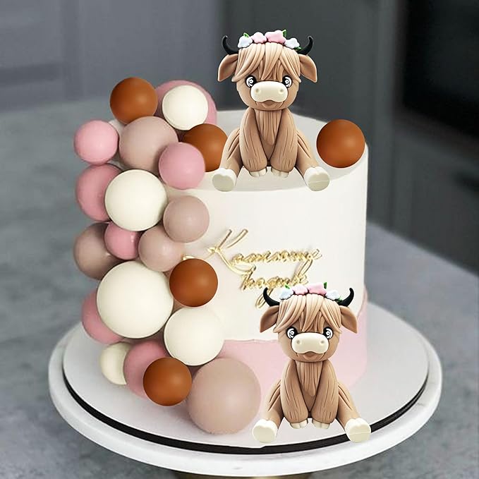 JeVenis Two Highland Cow Cake Decorations Cake Topper Highland Cow Party Favors For Highland Cow Birthday Party Supplies