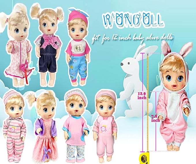 8-Sets Alive Baby-Doll-Clothes for 12 inch Baby Dolls 10-11-12 inch Handmade Clothing Lovely Hat Dress and Outfits Accessories Christmas Birthday for Little Girl