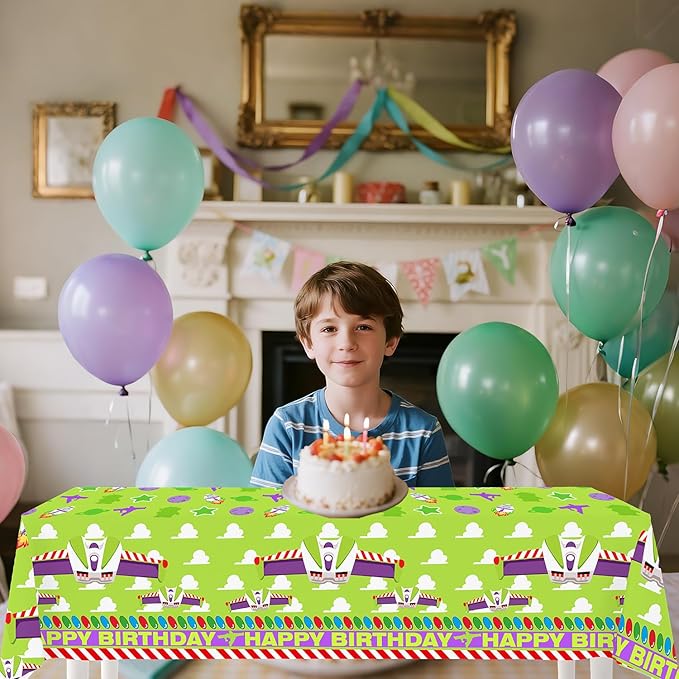 4ps Light Inspired Year Party Tablecloths Decorations Purple Sky and White Clouds Cow Cartoon Story Birthday Tablecover Party Supplies for Toy Game 1st 2nd 3rd 4th 10th Bday Decor (Purple Buz Year)