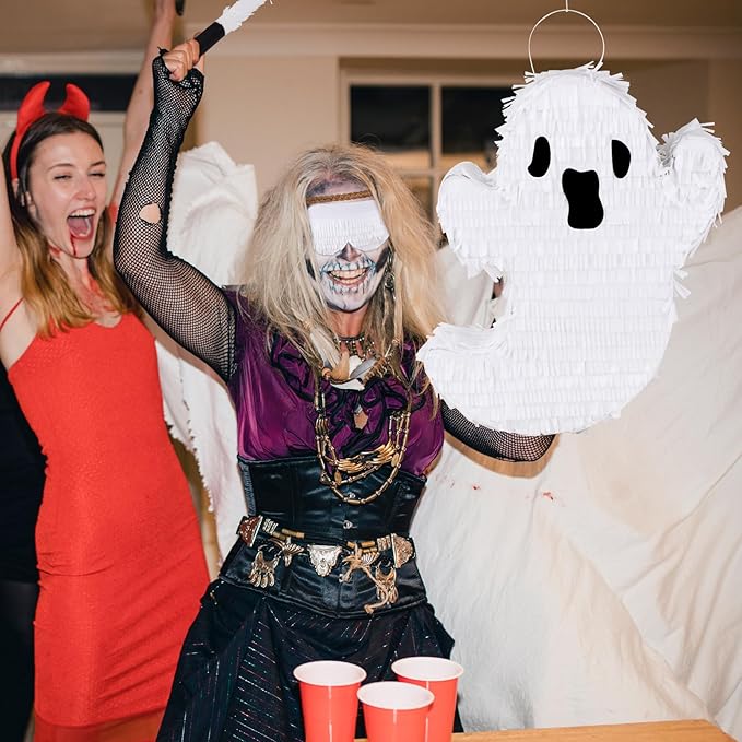 Ghost Pinata Halloween Pinata with Stick and Blindfold Holidays Decorations for Halloween Party Supplies Kids Birthday Game Parties Ghost Themed Decor