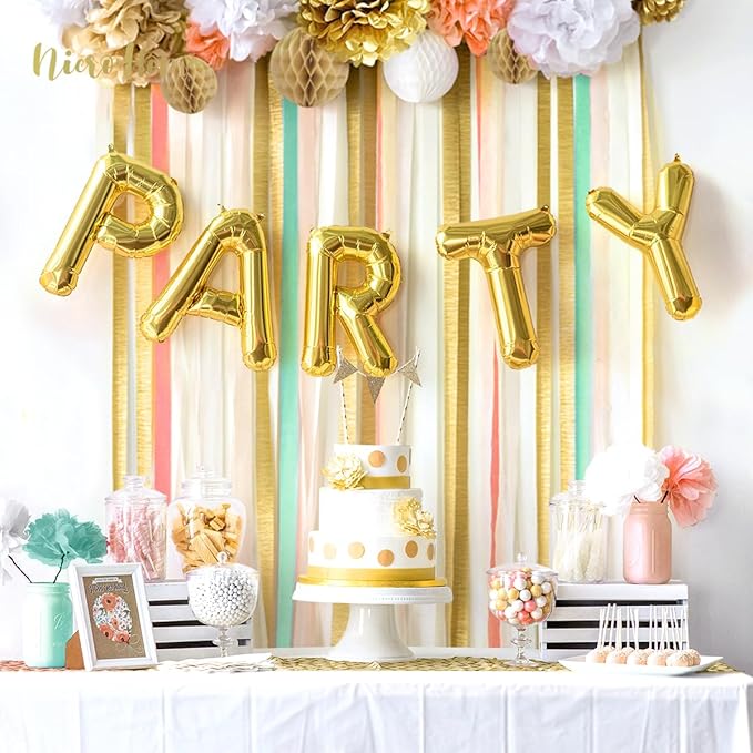 NICROHOME EUR Pastel Party Decorations, 8 Rolls Mint Green Pink White Gold Crepe Paper Streamers for Wedding, Baby Bridal Shower, Engagement Party, Birthday, Valentine's Day, Easter, 82 Ft Long