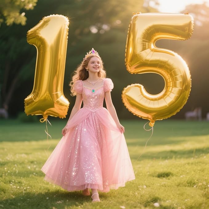 40 Inch Gold Balloon Number 15 Balloon,Jumbo Mylar Foil Helium Balloon for 15 Birthday Digital Balloons for Birthday Party,Wedding Anniversary Party Decorations