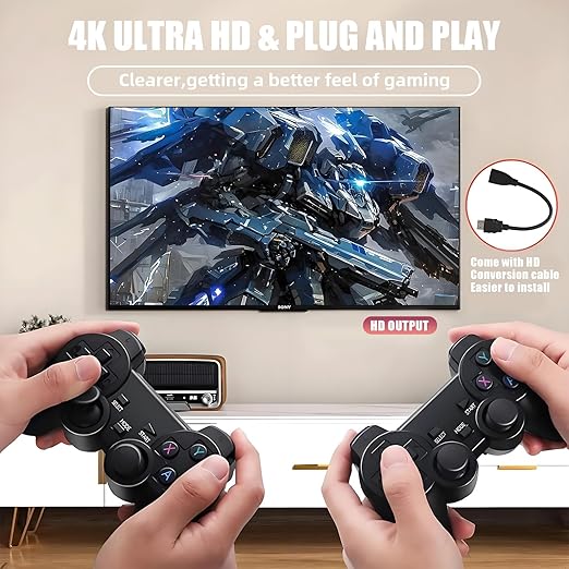 Retro Gaming Console 256G Retro Game Stick 4K HD Emulator Console with Dual Wireless Controller,Plug and Play Video Games for TV