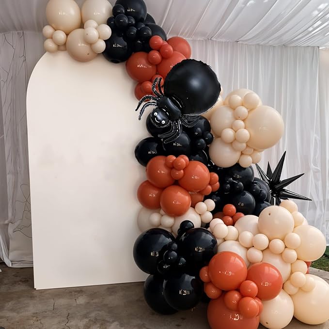 Halloween Balloon Arch Garland Kit, Black Retro Orange White Black Marble Balloons with Spider Star Foil Balloons for Halloween Baby Shower Party Decorations Cosplay Theme Party