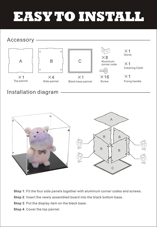 Self-Assembly Acrylic Clear Display Case, Sturdy Acrylic Display Box Cube Collectibles Show Box, Removable Countertop Box for Collectibles Doll Helmet Basketball Home Organization, 10x10x10Inch