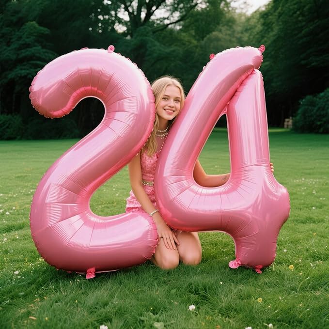 40 Inch Pearlescent Pink Number 24 Balloon Number 24 Balloon 40 Inch, 24th Birthday Party Decorations for Boy or Girl Huge Mylar Anniversary Party Supplies