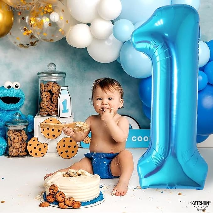 KatchOn, Blue Number 1 Balloon for 1st Birthday - 40 Inch | 1 Balloon Number | One Balloons for 1st Birthday Decorations, Blue Bday Decoration | Happy Anniversary Decorations