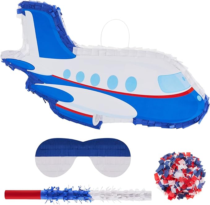 Airplane Piñatas for Birthday Party Plane Piñata with Stick, Blindfold, Confetti for Adults Birthday Baby Shower Party Supplies
