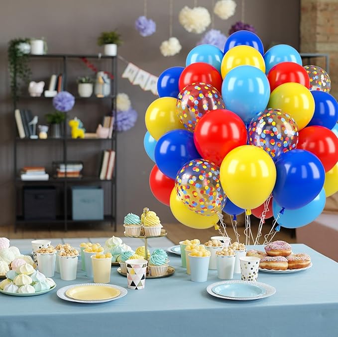 Red Yellow Blue Balloons, 50 Pcs Carnival Circus Party Balloons, 12 Inch Royal Light Blue mattee Red Yellow Confetti Balloons Helium for Kids Baby Shower Birthday Circus Theme Party Decorations