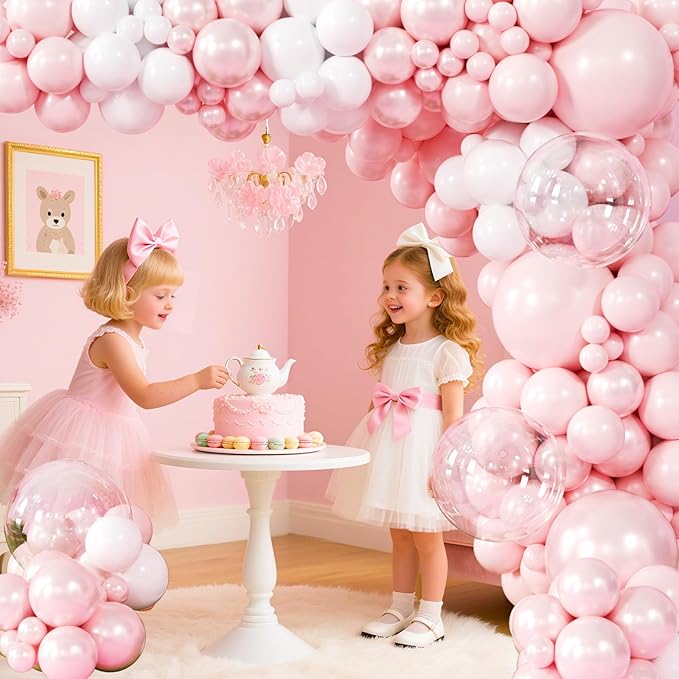 Pink and White Balloons Garland Arch Kit 154Pcs - 5 10 12 18 22 inch Balloon and Confetti Latex Balloons for Wedding Girls Birthday Anniversary Baby Shower Bachelorette Party Decorations