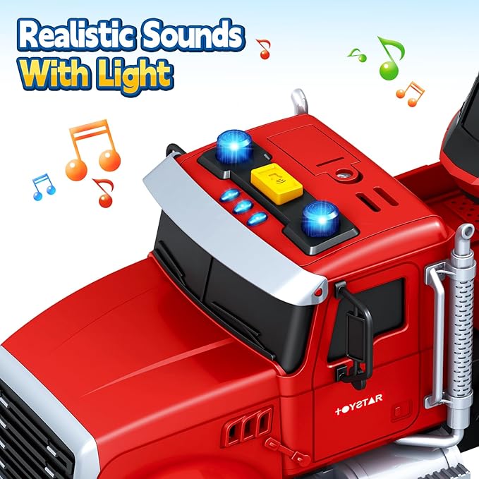 Toddler Boy Toys for 3 4 5 6 7 Years Old Kids, 21" Semi Fire Truck Toy with Racing Car and Helicopter, Friction Powered Toys with Lights and Sounds, Birthday for Boy Girls
