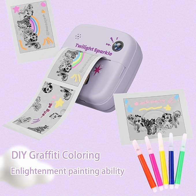 My Little Pony Rainbow Series Children Print Camera, Toddler Camera Toy, Kids Camera Instant Print, MLP Gifts for Childern Age 6-12,Twilight Sparkle