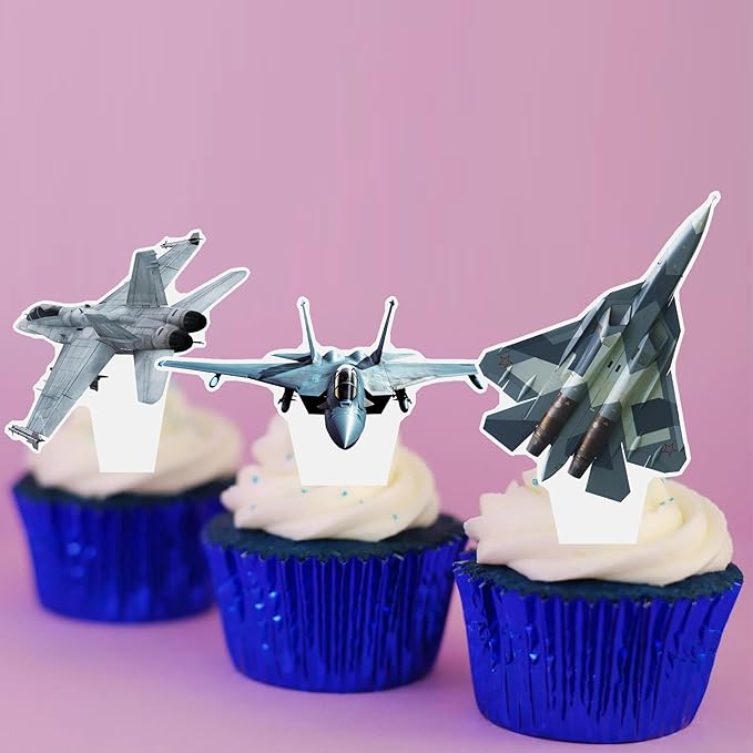 Airplane Cupcake Toppe 48PCS Fighter Jet Cake Decorations Fighter Pilot Birthday Party Decorations Aviation Aircraft Cupcake Picks for Military Theme Baby Shower Birthday Party Supplies