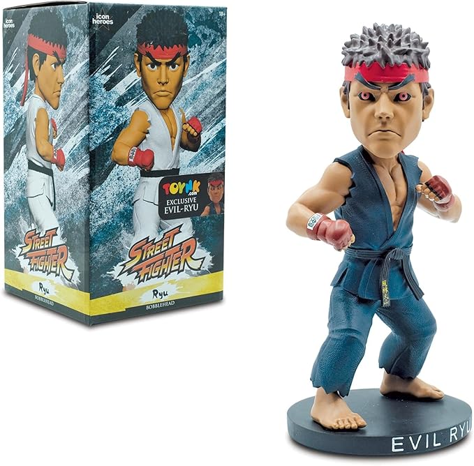 Icon Heroes Street Fighter Evil Ryu 8-Inch Resin Bobblehead Figure Exclusive | Action Statue, Desk Toy Accessories, Home Office Decor Capcom Video Game Gifts and Collectibles, Blue