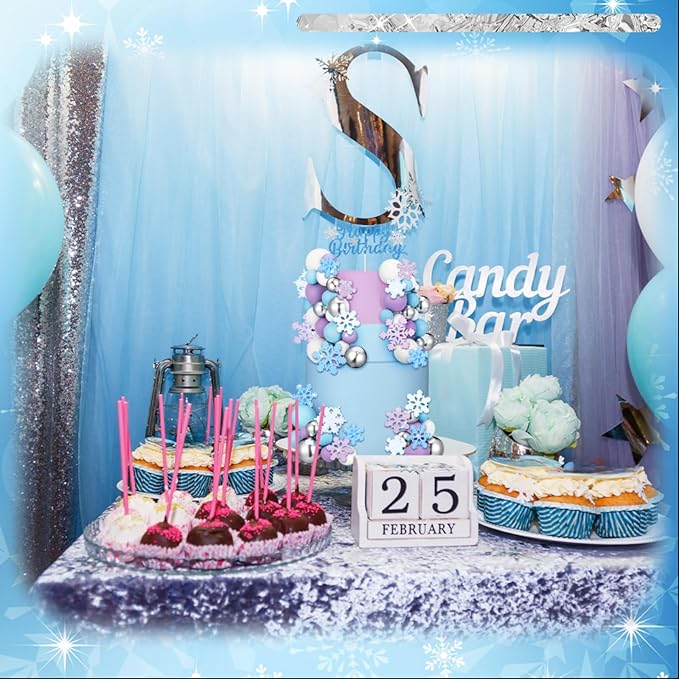 Tioncy 71 Pcs Snowflake Cake Toppers Set Multicolor Balls Blue Princess Happy Birthday Cake Topper Decorations for Winter Wonderland Birthday Snowflake Party Supplies