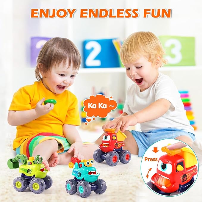 OCATO Monster Truck Toys for 1 2 3 Year Old Boy Birthday Gift, Construction Toys Pull Back Cars for Toddlers 1-3, Baby Boy Toys Toddler Kids 1st Birthday Gifts 1 2 3 Year Old Boy Toys