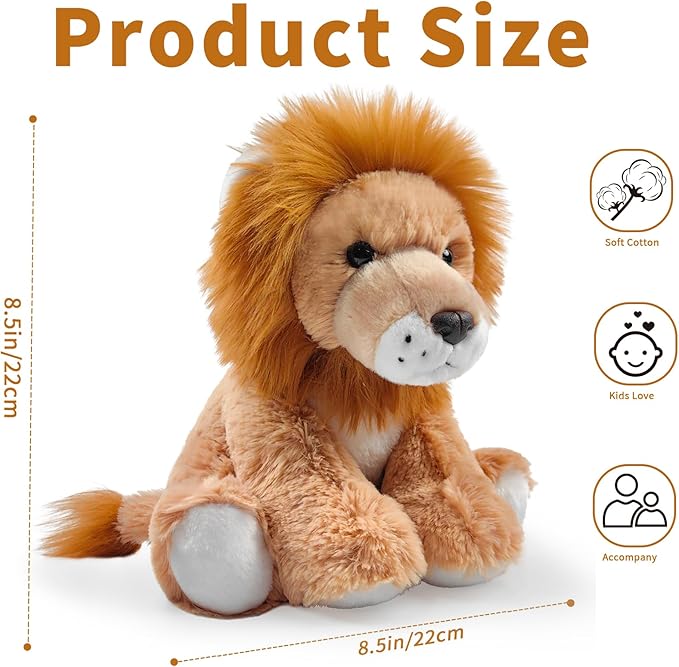 Lion Stuffed Animal Toys, 8.5 Inch Soft and Cuddly Lion Plush Animals Toy, Cute and Realistic Animals Gifts for Boys and Girls Toy for Toddlers 1-3
